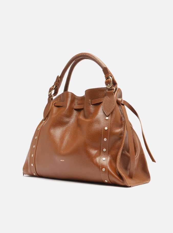 Bolsa Tote Marrom Couro Grande Rebites