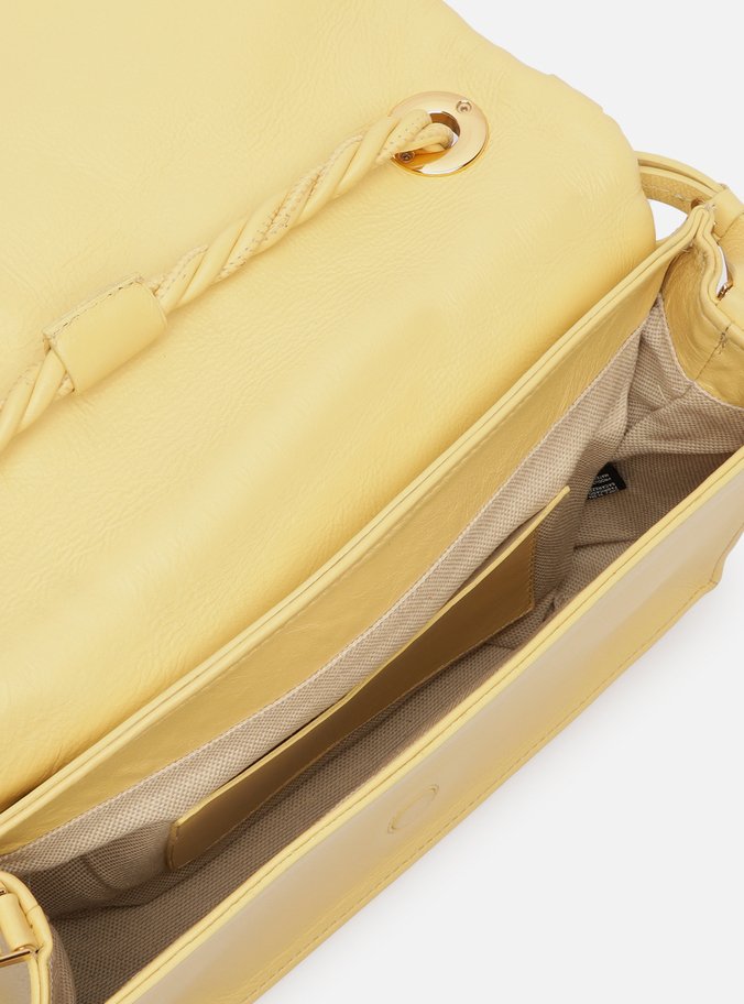 Bolsa Tiracolo Amarela Couro Grande Tressê Bicolor