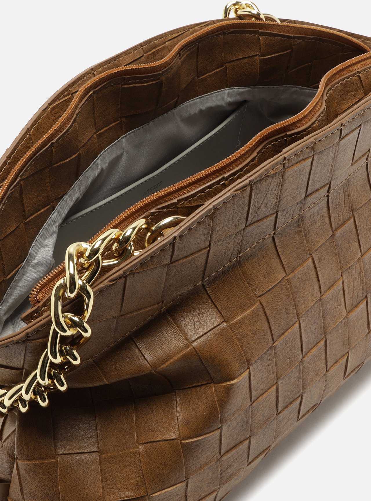 Bolsa Shoulder Marrom Média Tressê Alça Corrente — foto 4