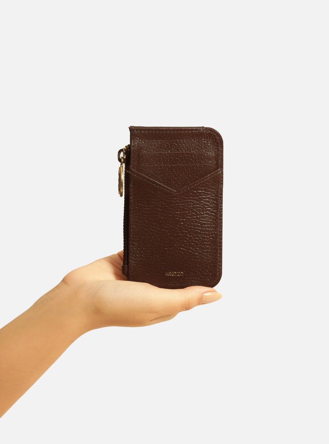 Porta-Cartão Marrom Couro Bolso Zíper