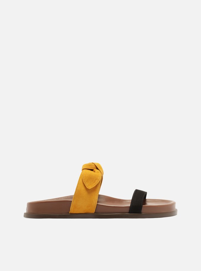 Sandália Papete Multicolorida Camurça Flatform Laço