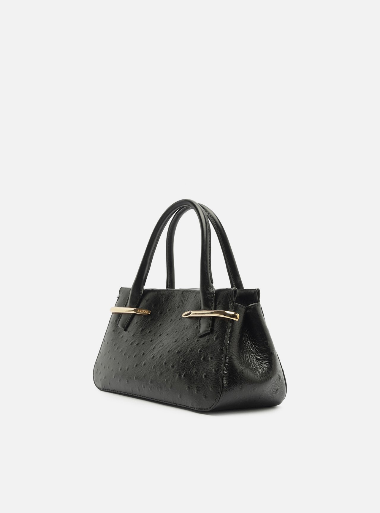 Bolsa Tote Preta Couro Média Metais Textura — foto 2