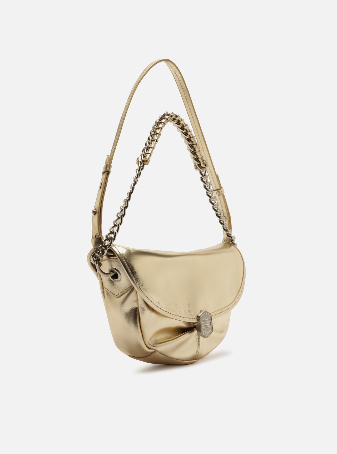 Bolsa Tiracolo Dourada Couro Média Laço — foto 5