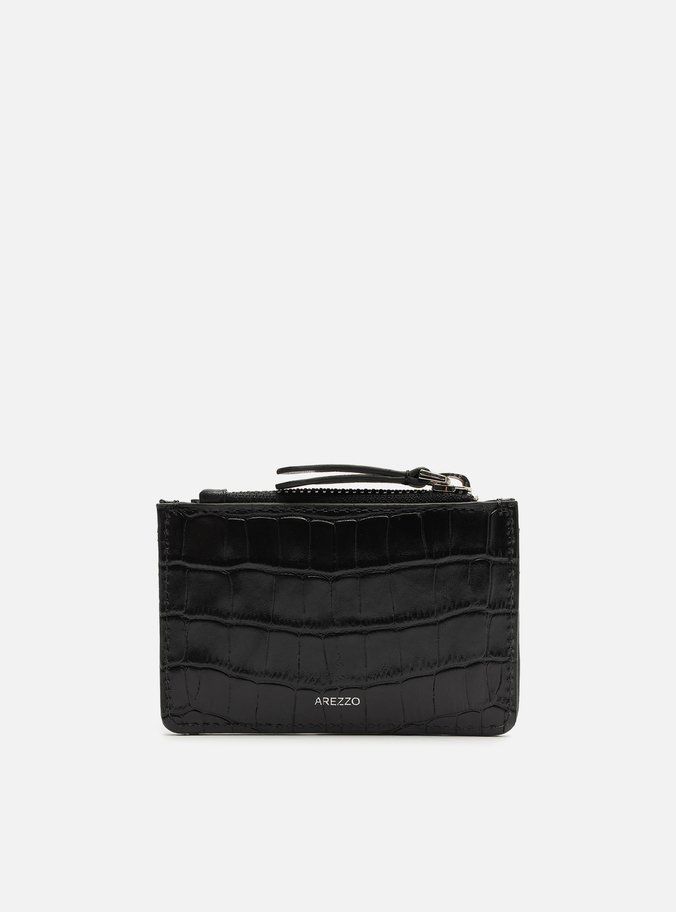 Porta-Cartões Preto Couro Croco Coração