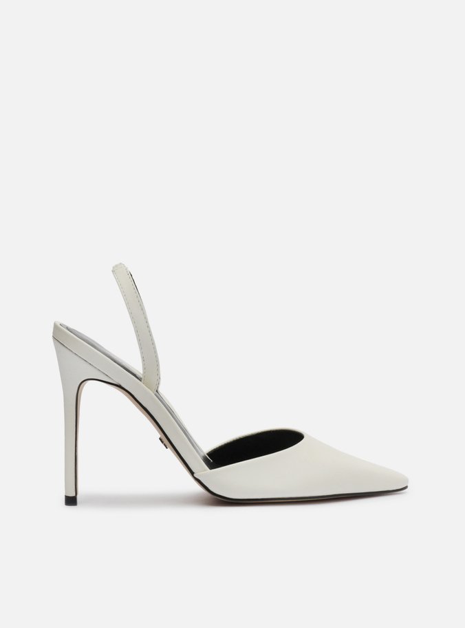 Scarpin Branco Couro Salto Alto Bico Fino Aberto