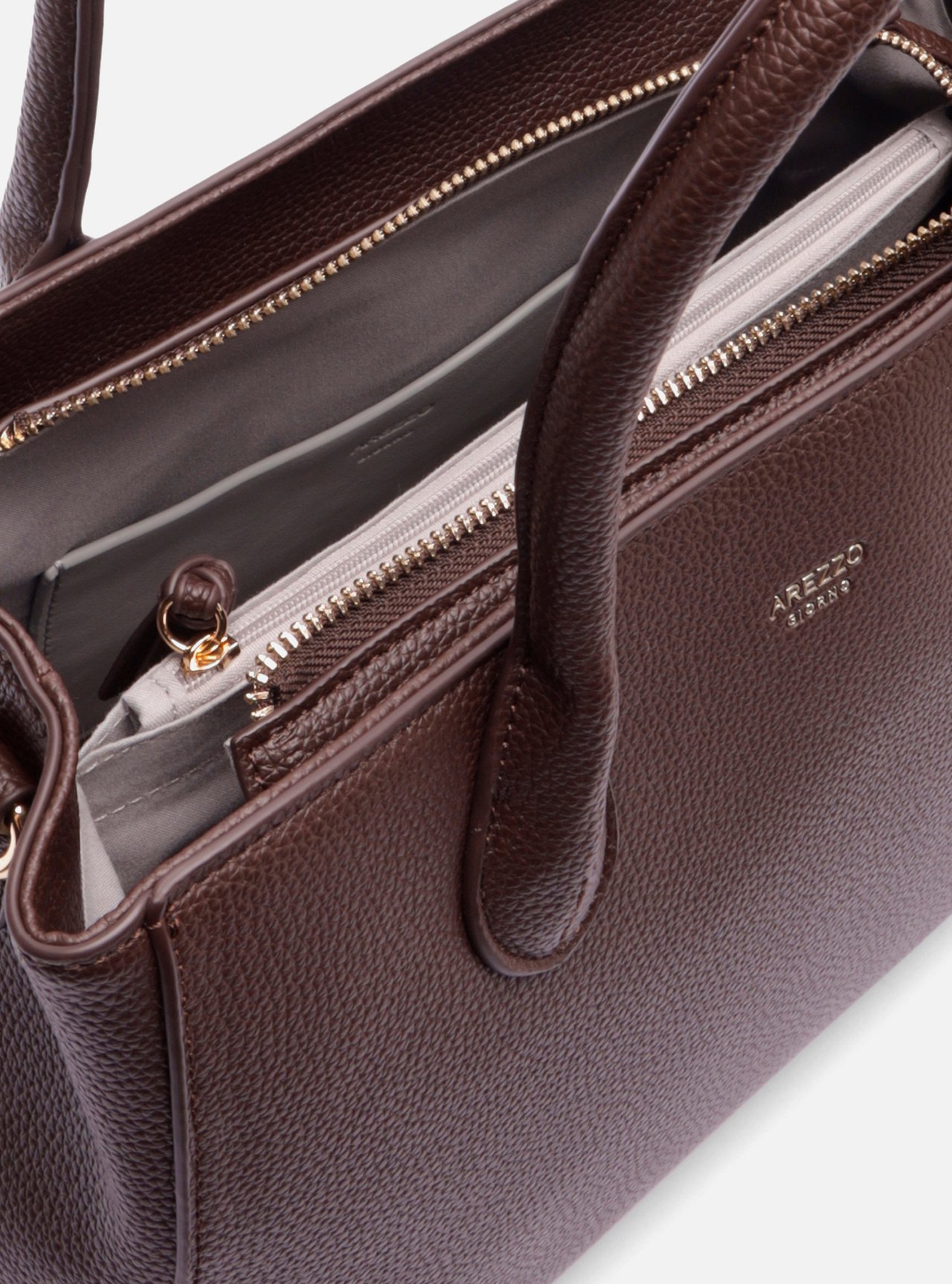 Bolsa Tote Marrom Grande Granulada Metais — foto 4