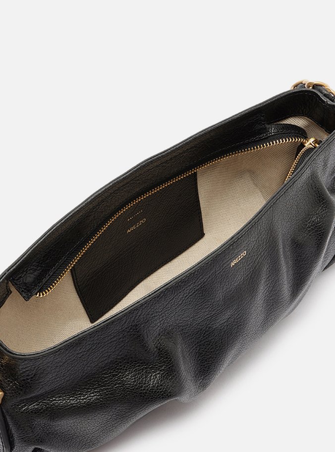 Bolsa Tiracolo Preta Couro Média Franzida