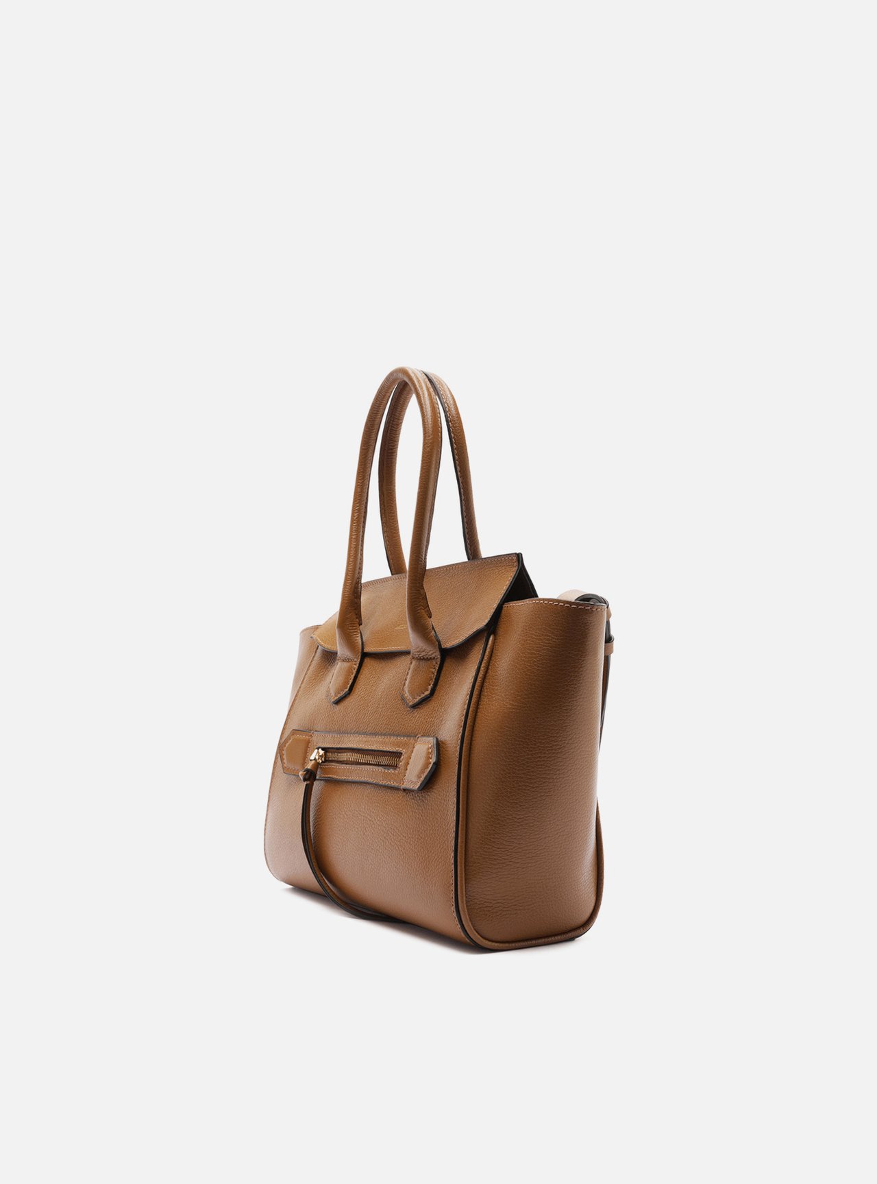 Bolsa Tote Caramelo Couro Média Bolso Zíper — foto 2