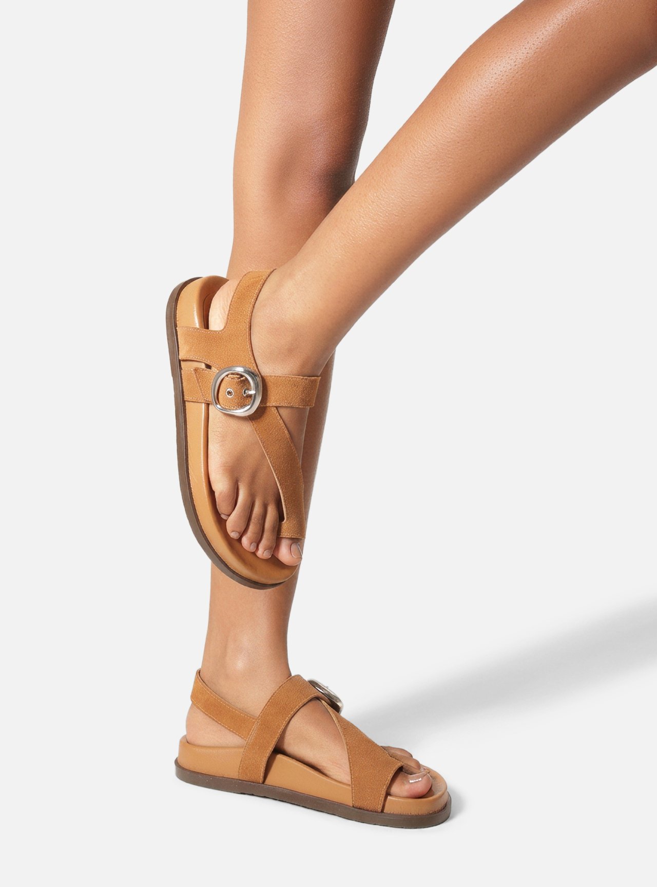 Sandália Papete Marrom Acamurçada Flatform Fivela — foto 6