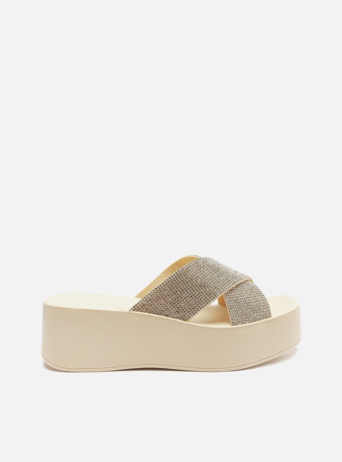Tamanco Branca Flatform Tiras Strass Lulu