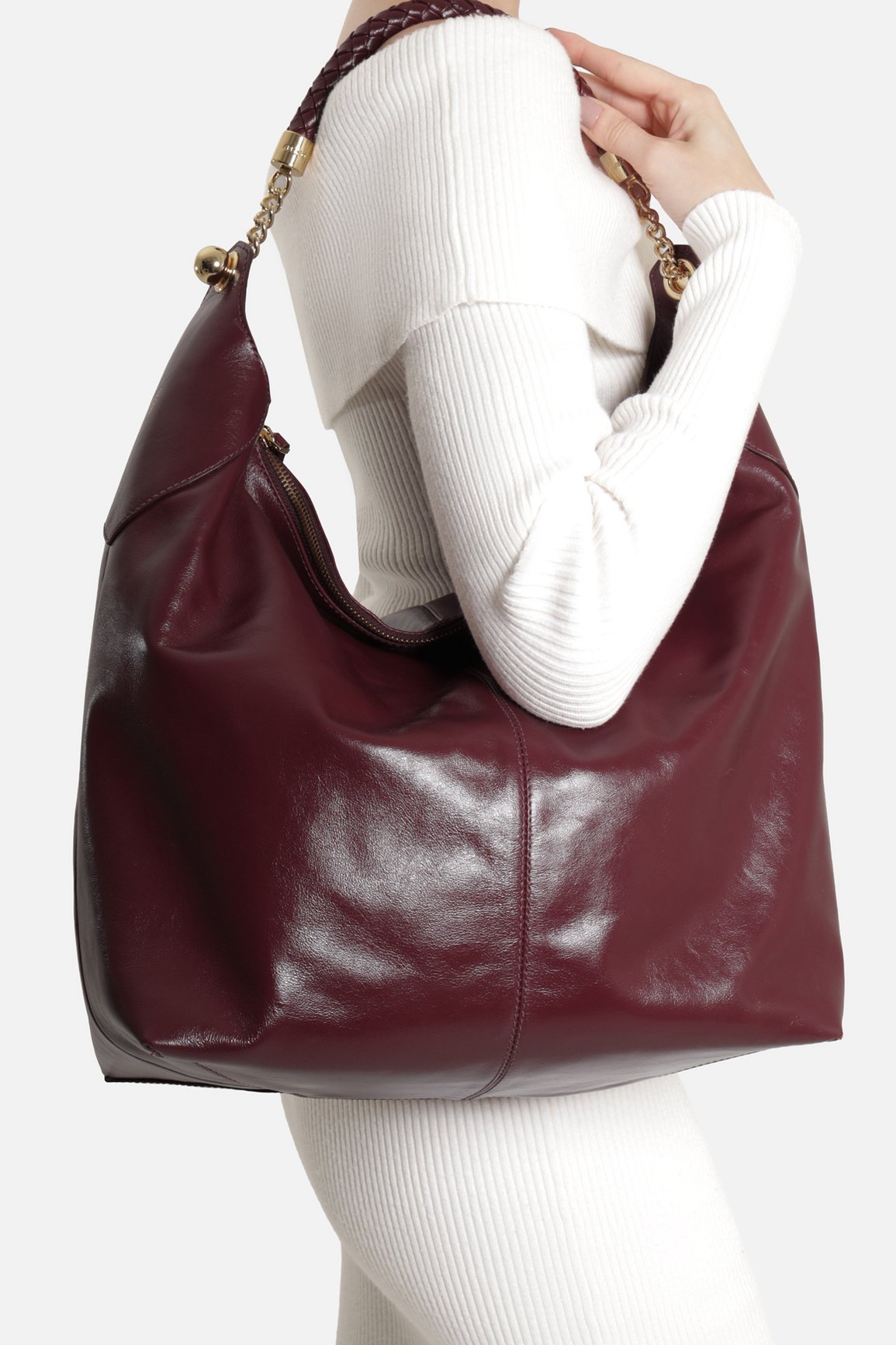 Bolsa Hobo Vermelha Couro Grande Tressê — foto 6