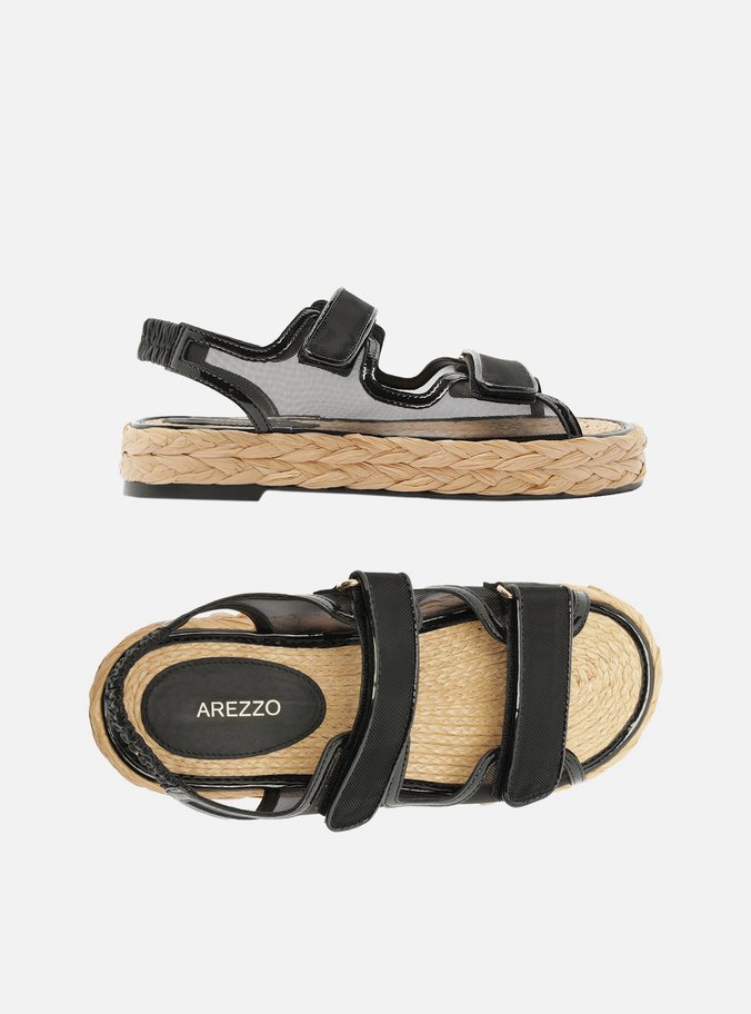 Sandália Papete Preta Tela Flatform Velcro