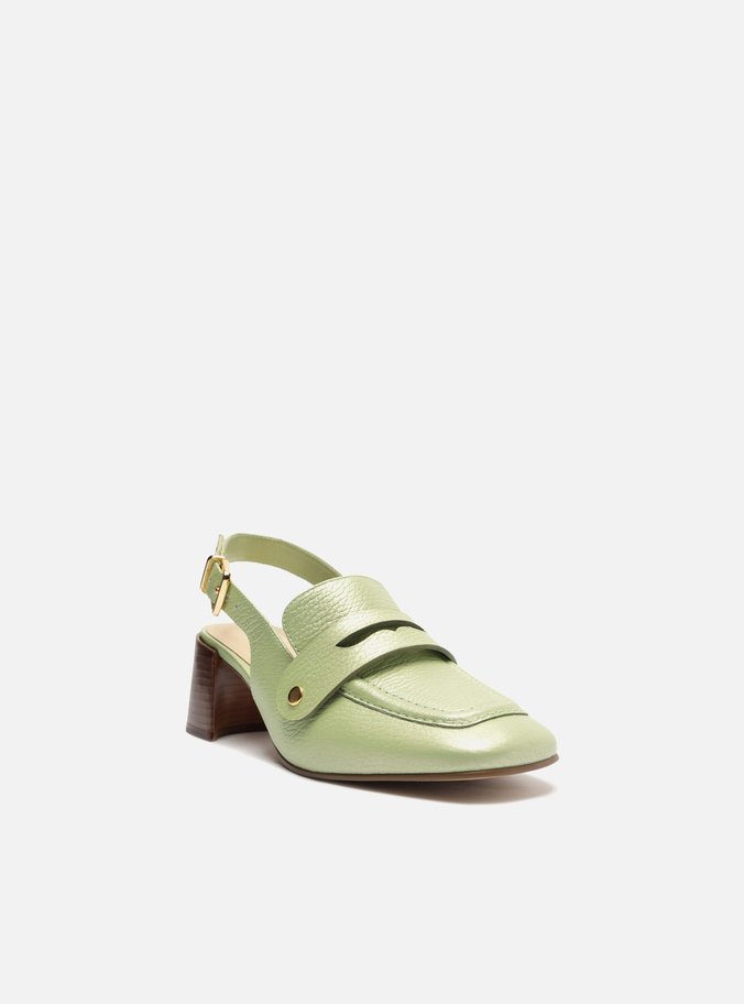Loafer Verde Couro Salto Bloco Bridão Switch com Troca de Bridão