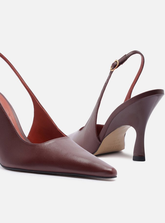 Scarpin Bordô Couro Salto Alto Slingback