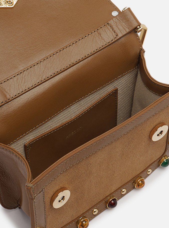 Bolsa Tiracolo Marrom Couro A001 Pequena Pedras