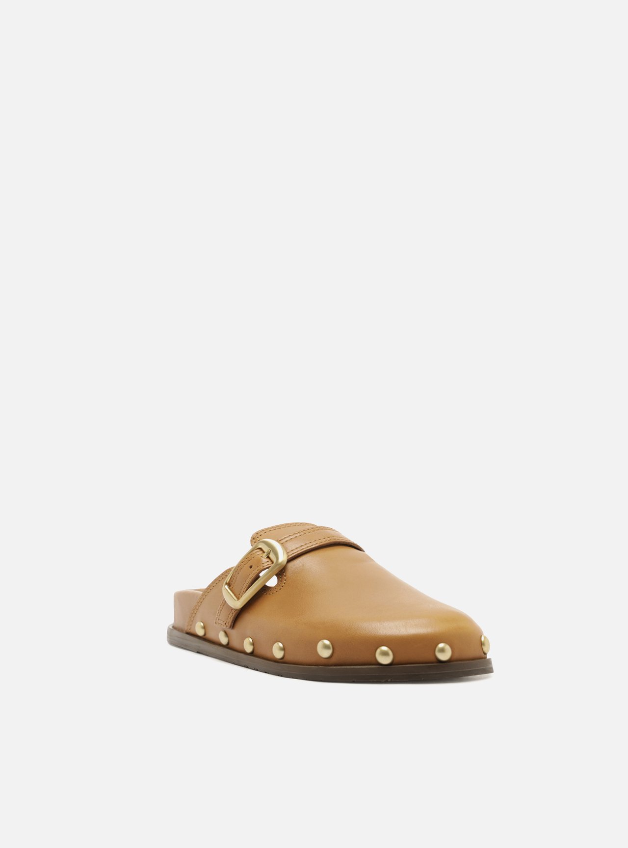 Mule Marrom Salto Bloco Fivela Tachas — foto 2