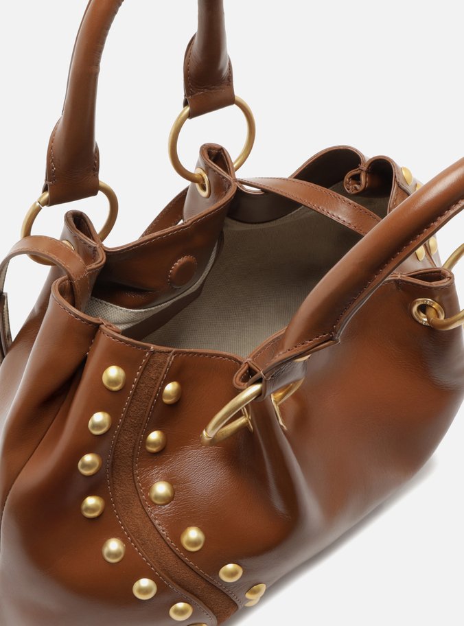 Bolsa Tote Marrom Couro Média Rebites