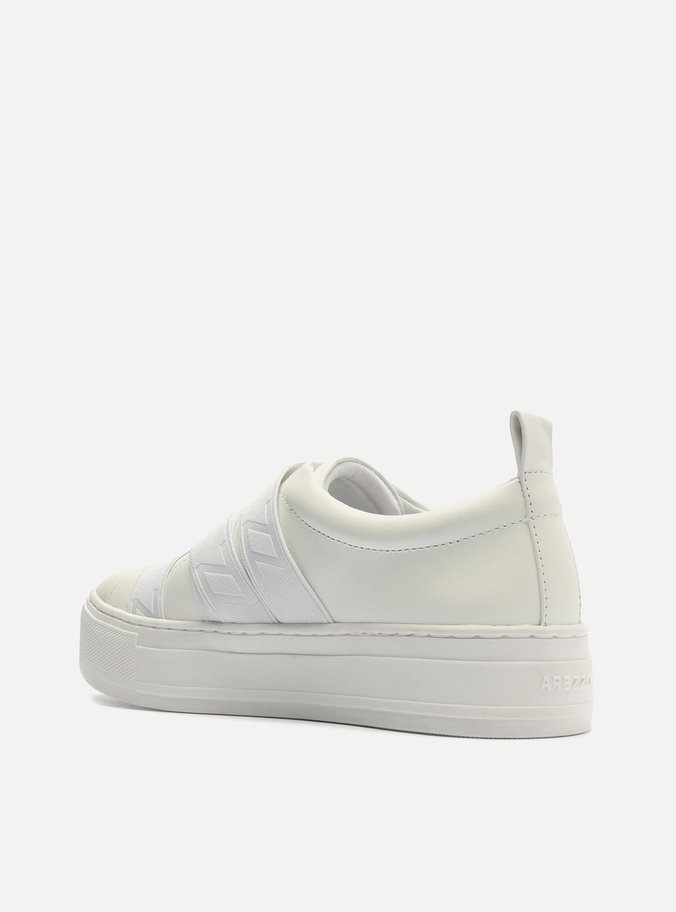 Slip On Branco Couro Flatform Elásticos