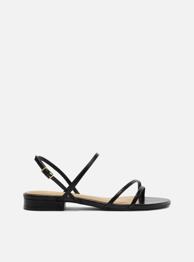 Sandália Rasteira Preta Salto Bloco Fivela Tiras