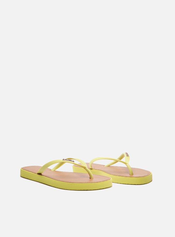 Chinelo de Dedo Tiras Amarelas Palmilha Marrom