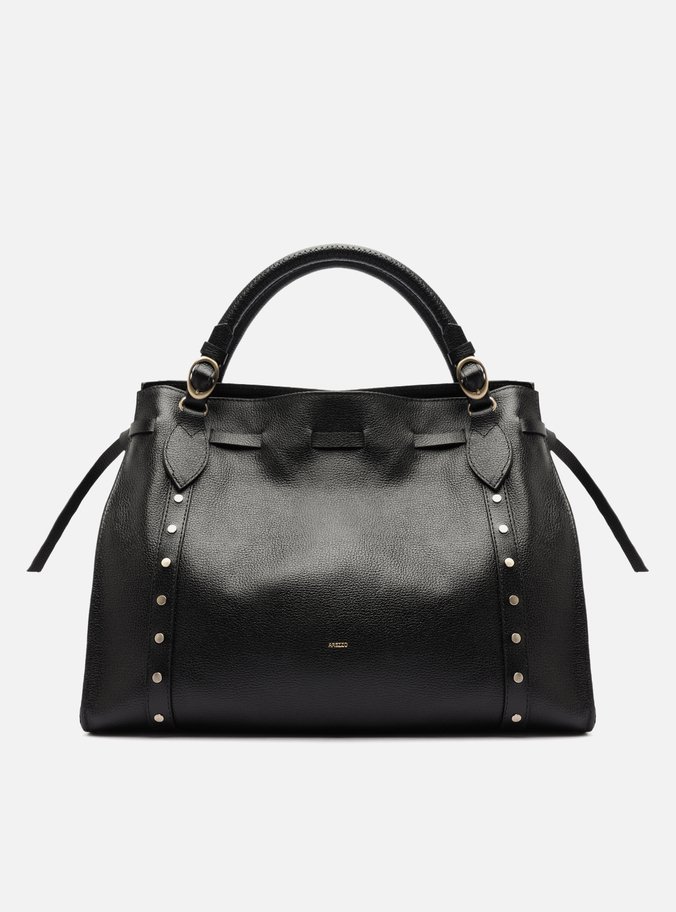 Bolsa Tote Preta Couro Grande Rebites