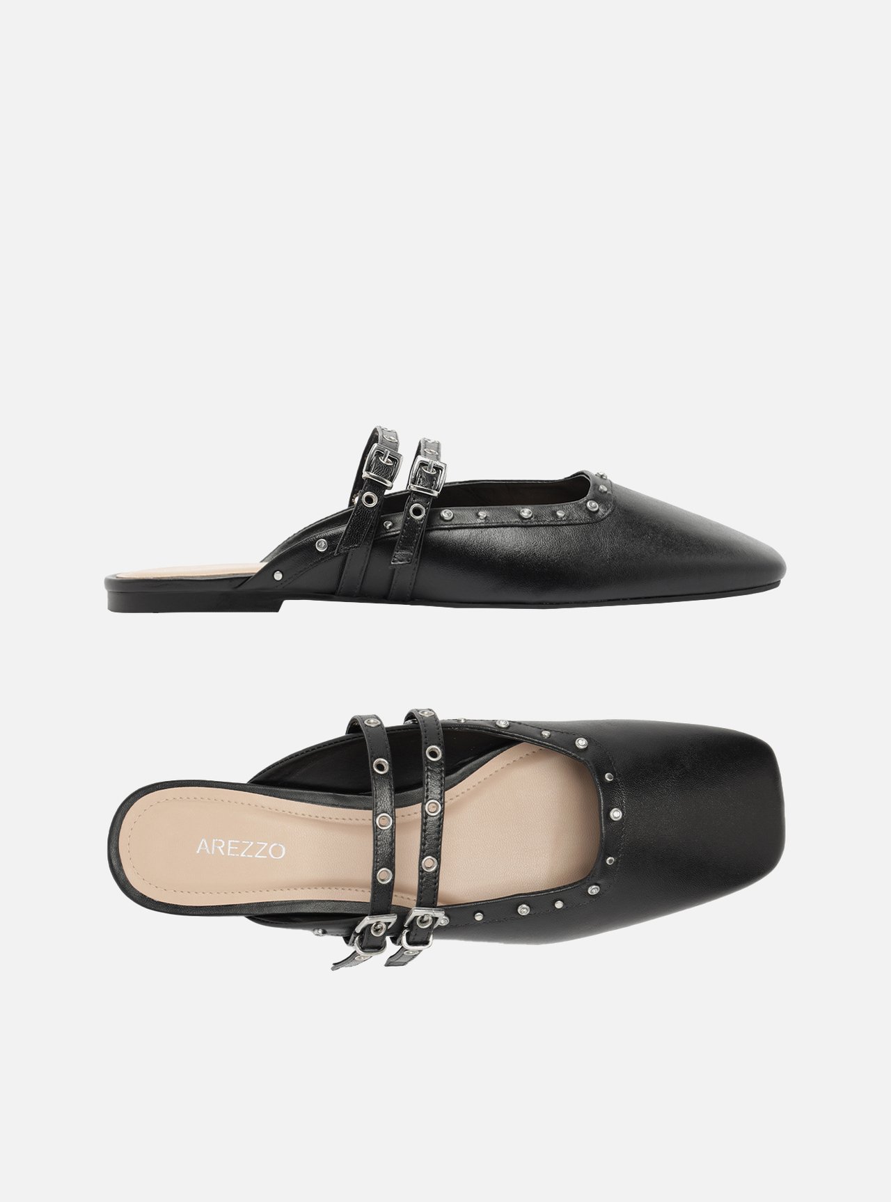 Mule Preto Nappa Bico Quadrado Fivela Tachas — foto 5