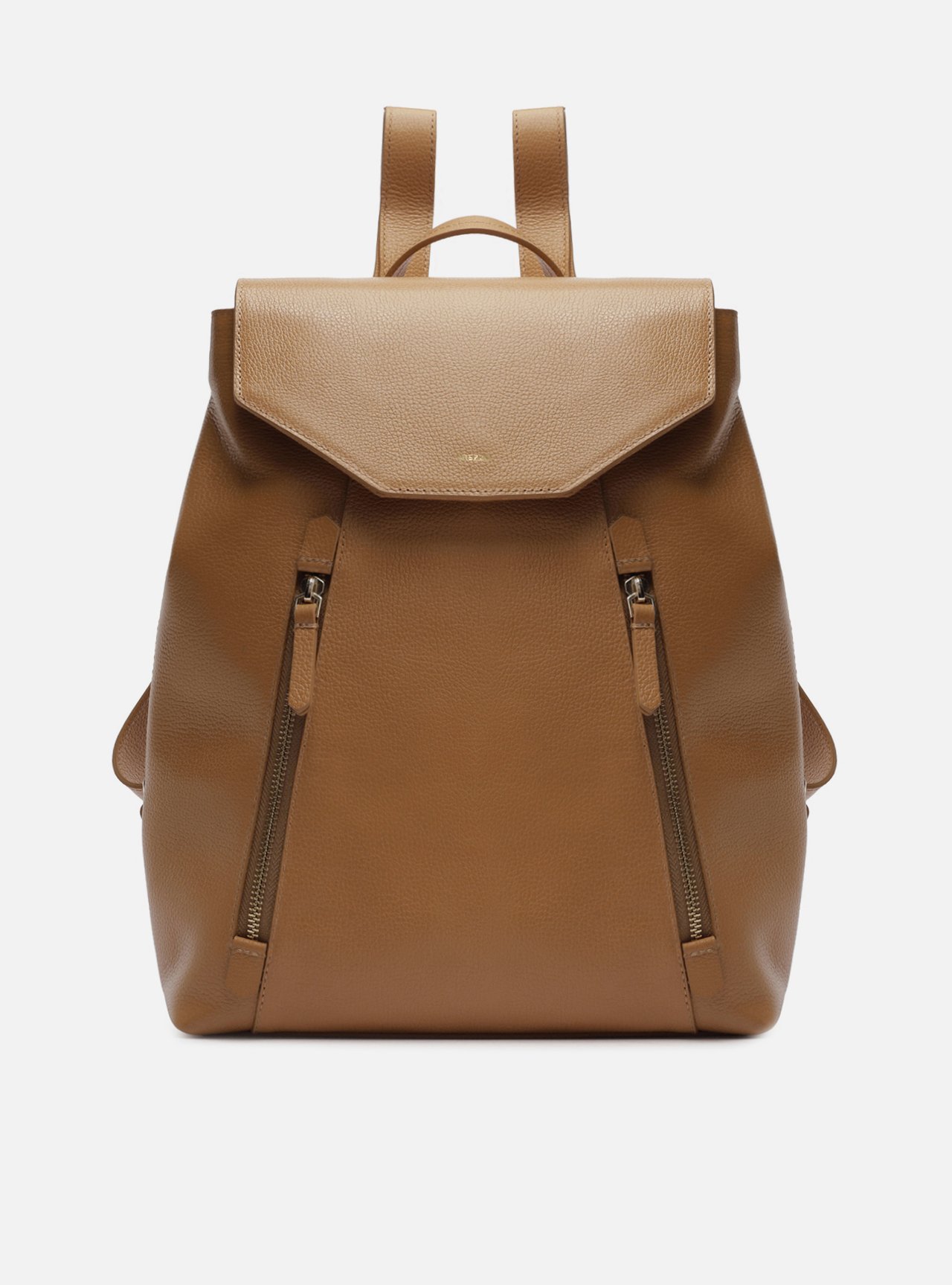 Mochila Marrom Clara Couro Grande Bolsos — foto 1