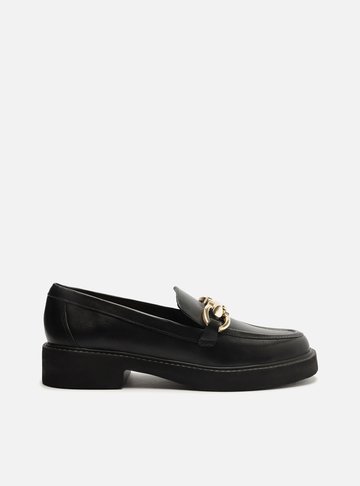 Mocassim Preto Couro Salto Bloco Bridão