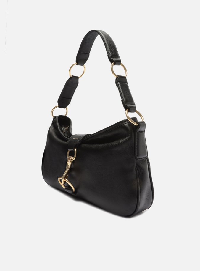 Bolsa Tiracolo Preta Couro Pequena Metais