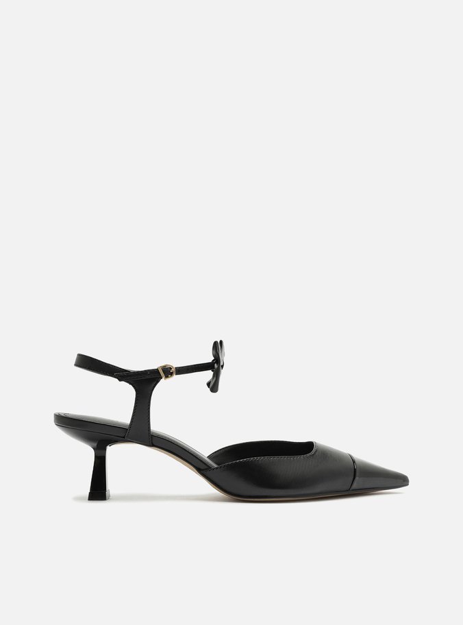Scarpin Preto Couro Salto Fino Laço Classy