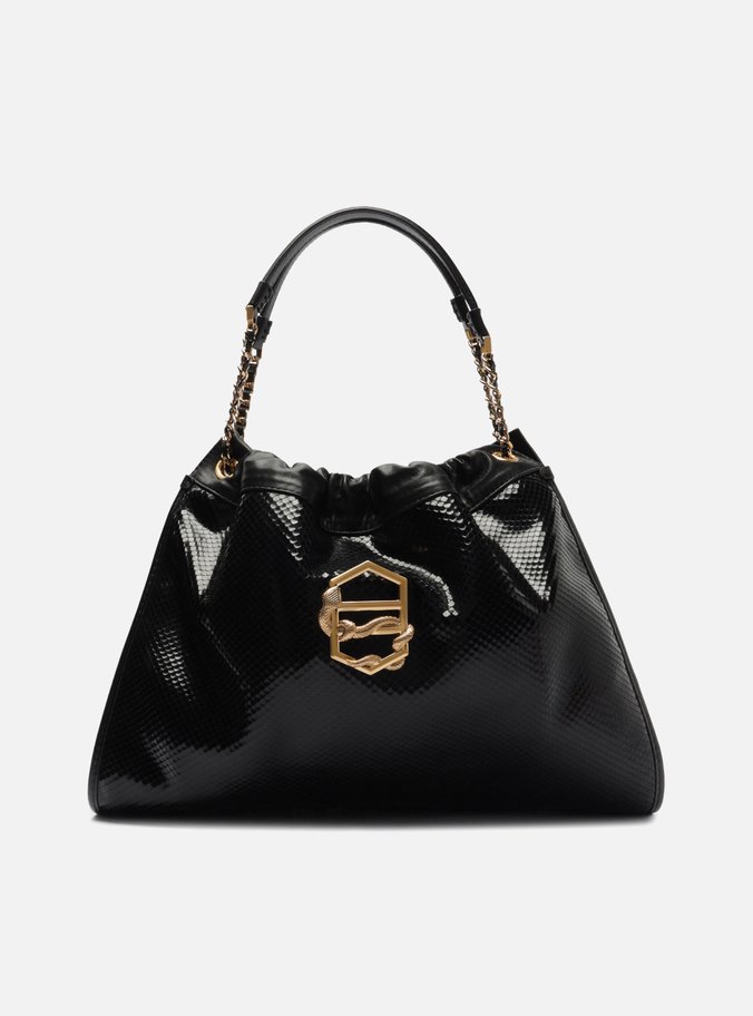 Bolsa Hobo Preta Couro Snake Grande