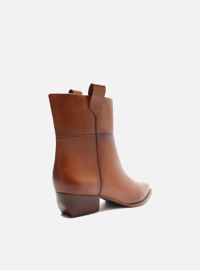 Bota Marrom Couro Cano Curto Salto Bloco