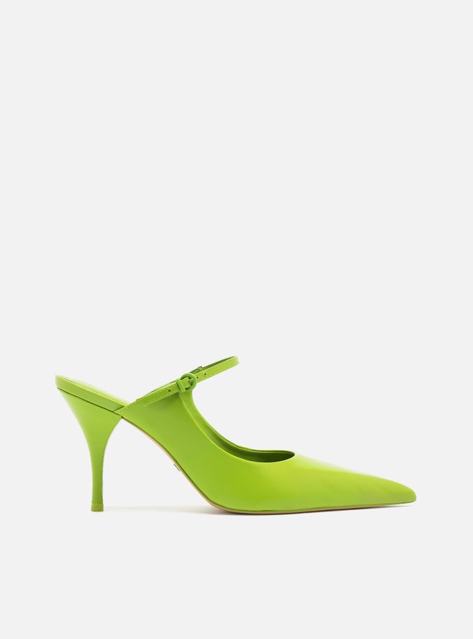 Mule Verde Couro Salto Fino Tira