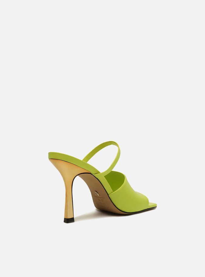 Mule Verde Couro Salto Fino Tira Larga