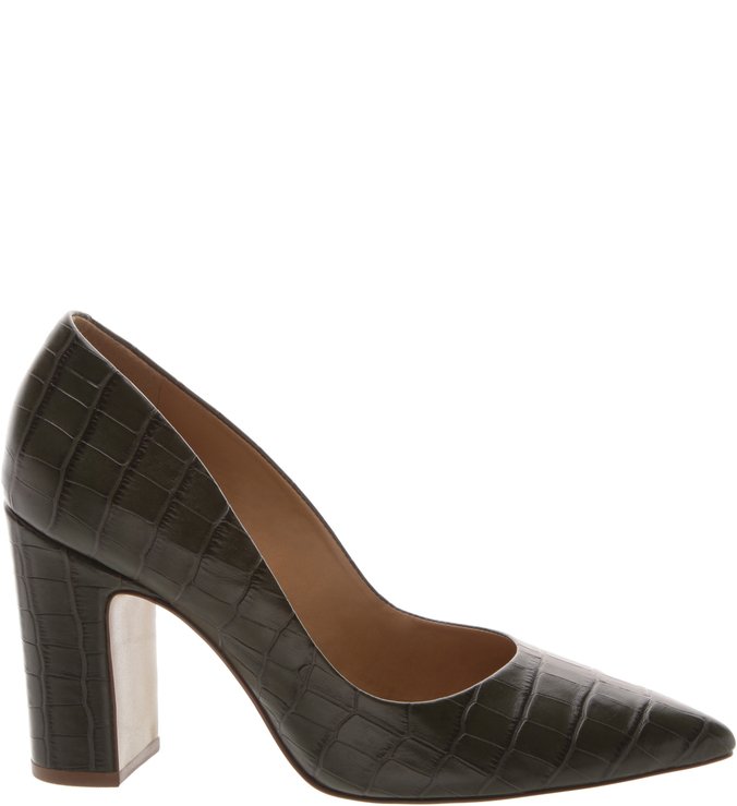 Scarpin Couro Croco Retrô Verde Musgo