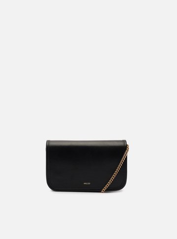 Bolsa Tiracolo Preta Couro Pequena Corrente