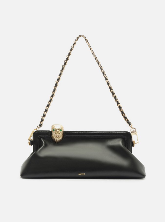 Bolsa Shoulder Preta Couro Metal Águia