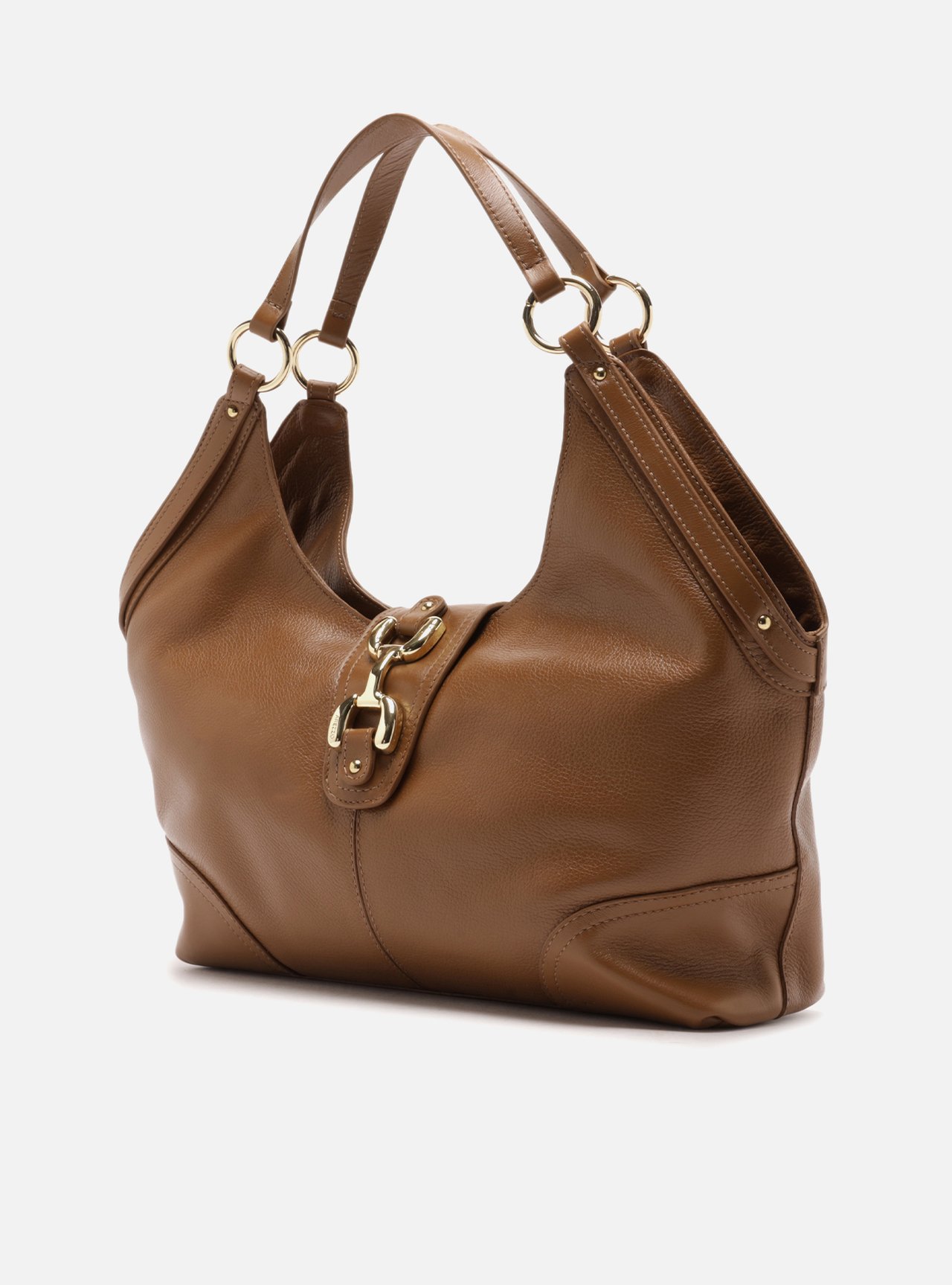 Bolsa Hobo Marrom Couro Grande Metais Dourados — foto 2