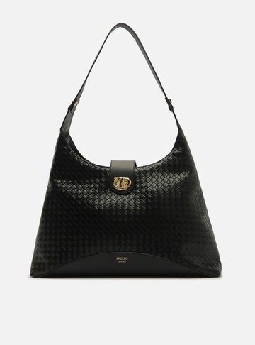 Bolsa Hobo Preta Grande Tressê Metal Orgânico