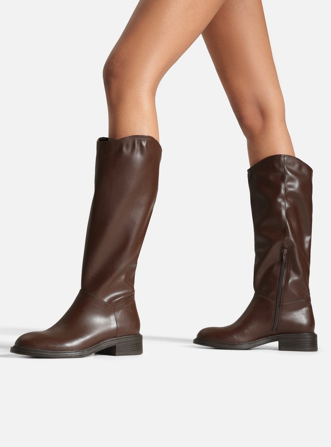 Bota Marrom Cano Longo Salto Baixo Montaria