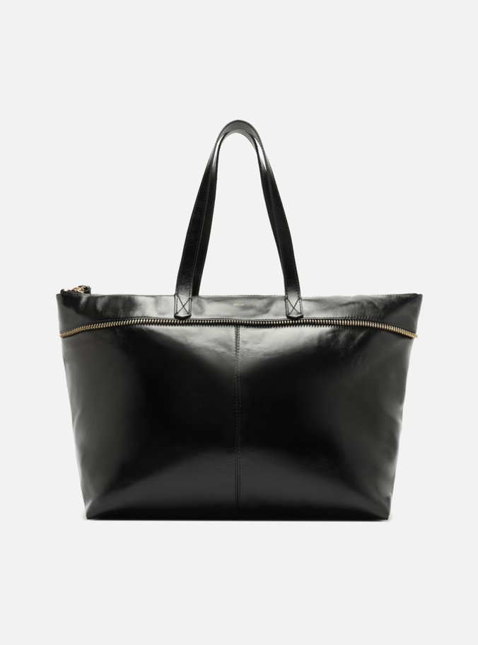 Bolsa Shopping Preta Couro Grande Zíper