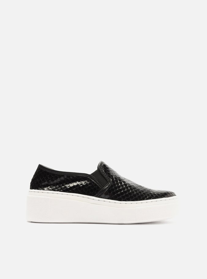 Slip On Preto Couro Snake Flatform