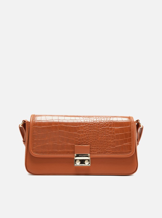 Bolsa Tiracolo Marrom Croco Média