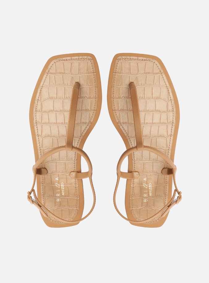 Sandália Rasteira Marrom Square Palmilha Croco