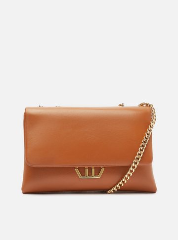 Bolsa Tiracolo Marrom Couro Grande Metal