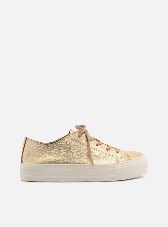 Tênis Dourado Couro Sola Flatform