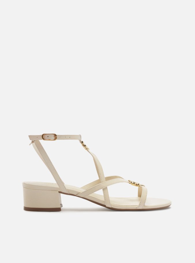 Sandália Off-White Salto Bloco Metais Dourados