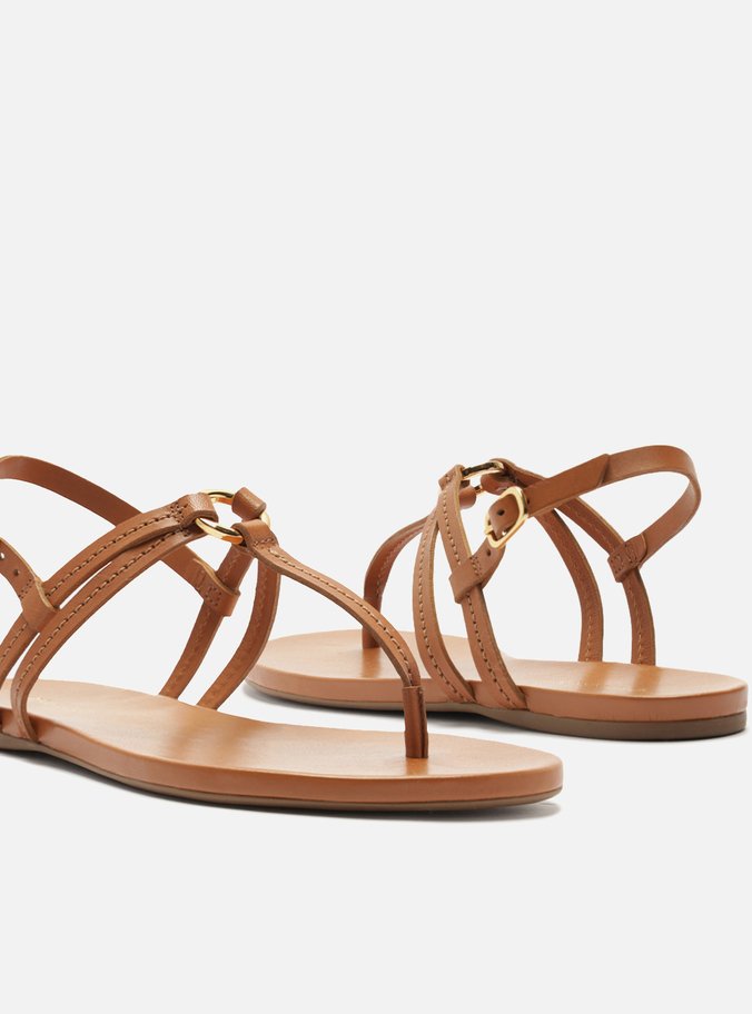 Sandália Rasteira Marrom Couro Slim Argola