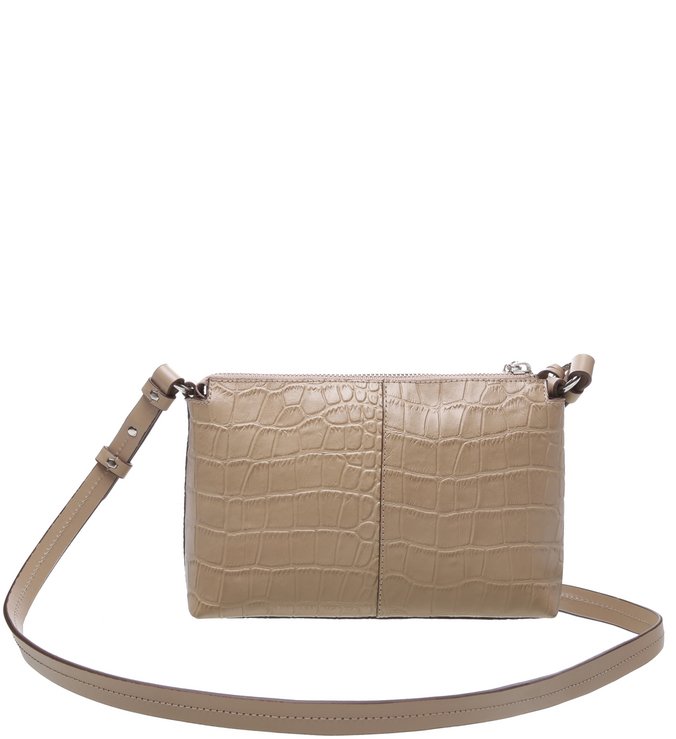 Bolsa Tiracolo Couro Croco Giornata Nero Pequena Taupe Beige
