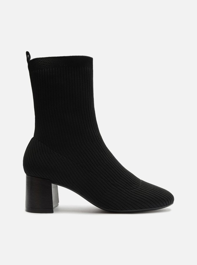 Bota Skinny Preta Knit Cano Curto Salto Bloco